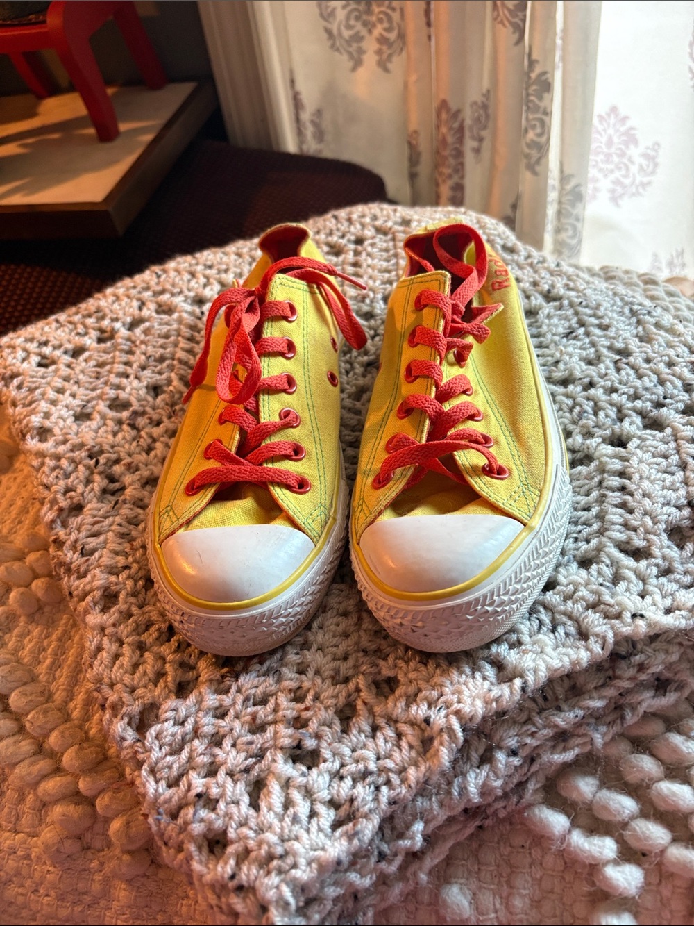 Yellow Converse Women’s Sneakers with Orange Laces